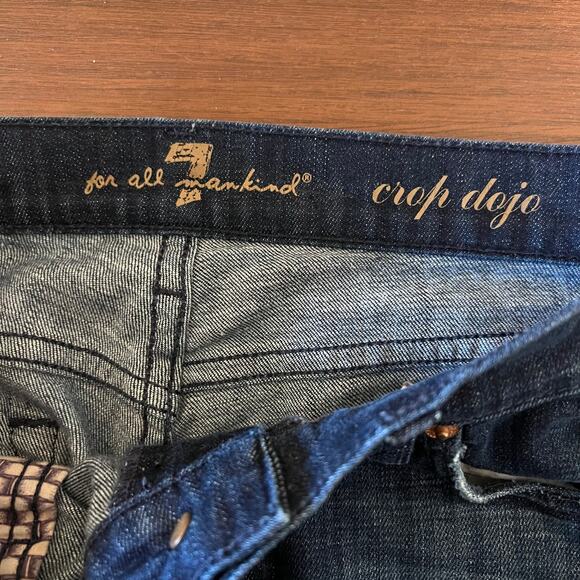 7 For All Mankind Dojo Crop Denim Jeans Capri Wide Leg Dark Wash Size 26* Retro - Picture 5 of 12